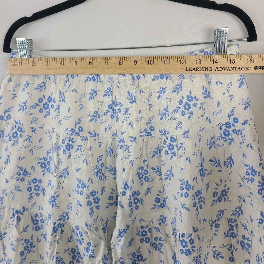 NEW Sincerely Jules Blue Floral Tiered Mini Skirt Rayon-Linen Blend Womens Sz L - Picture 5 of 8